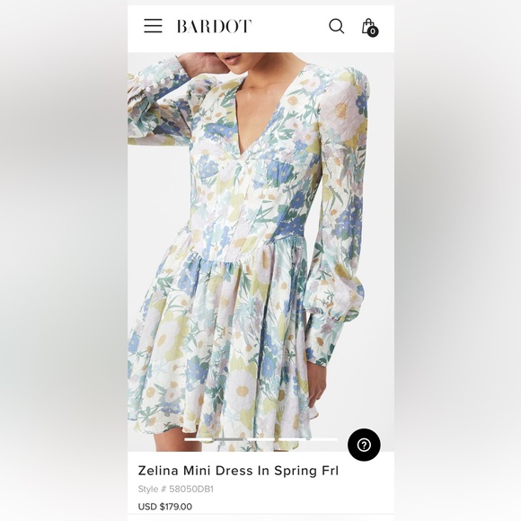 ✨🦋BNWT- BARDOT Zelina mini dress in spring floral- size US 4🌸🌼 - Picture 2 of 7